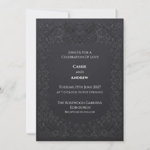 Invitation Mariage Charbon Gothique Rose Corbeau