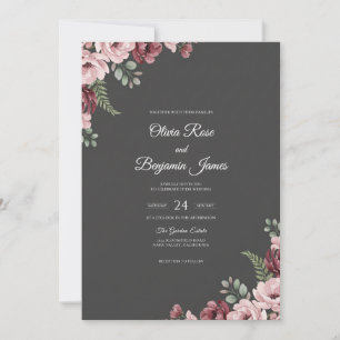 Invitation Mariage Charbon Lilas Mauve Feuille