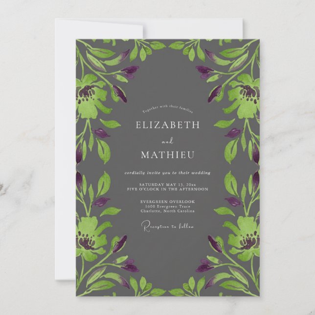 Invitation Mariage Charbon Lime Vigne (Devant)