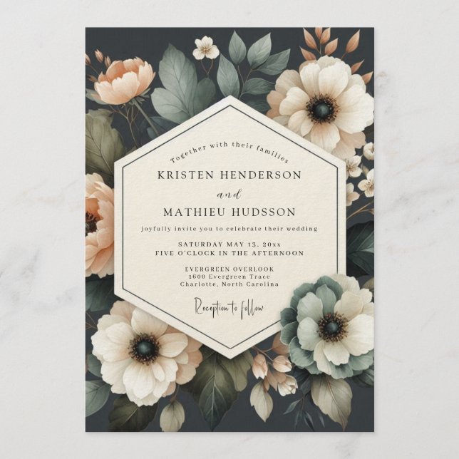 Invitation Mariage Charbon Maussade Bloom (Devant)