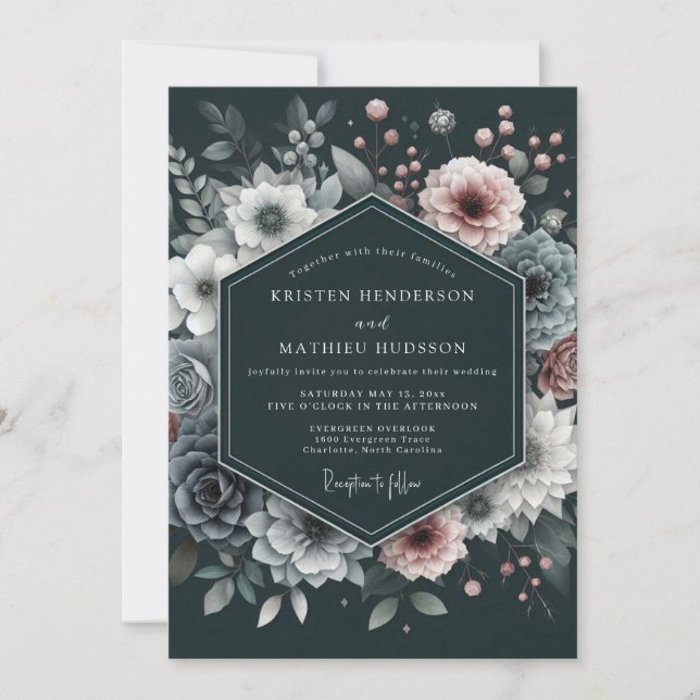 Invitation Mariage Charbon Mauve Fleur Lumineuse (Devant)