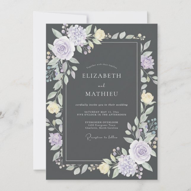Invitation Mariage Charbon Pâle Pétale de Lilas (Devant)