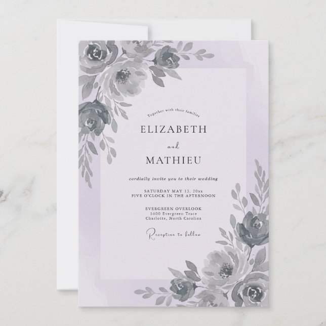Invitation Mariage Charbon Pétale de Lilas (Devant)
