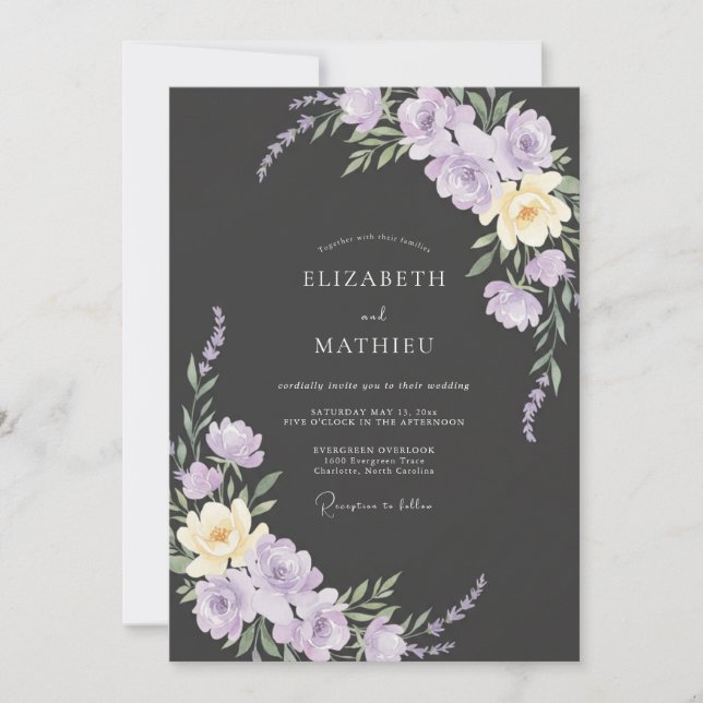 Invitation Mariage Charbon Pétale de Lilas (Devant)