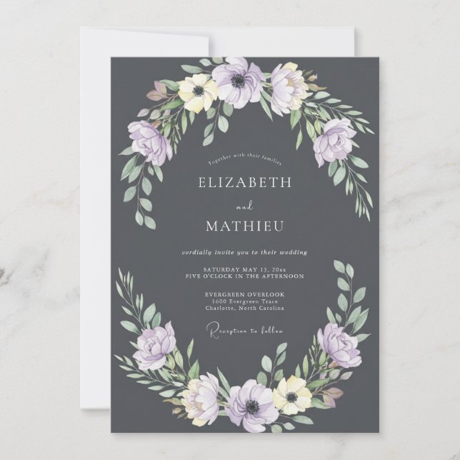 Invitation Mariage Charbon Pétale de Lilas Douce (Devant)