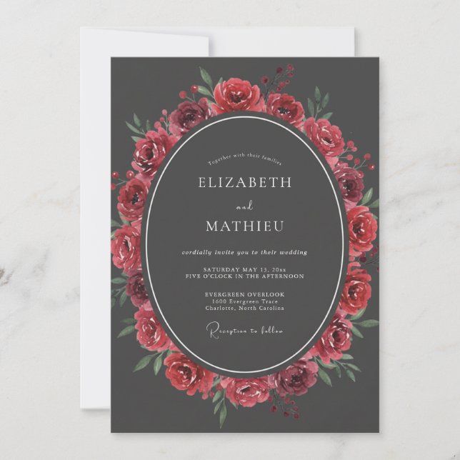 Invitation Mariage Charbon Romantique Rose (Devant)