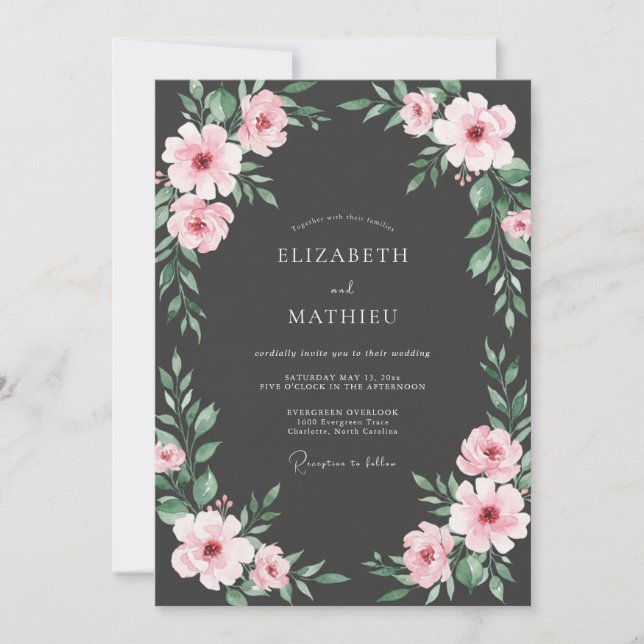 Invitation Mariage Charbon Rouge Pétales (Devant)