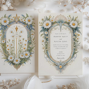 Invitation Mariage charmant Art Nouveau à motif de marguerite