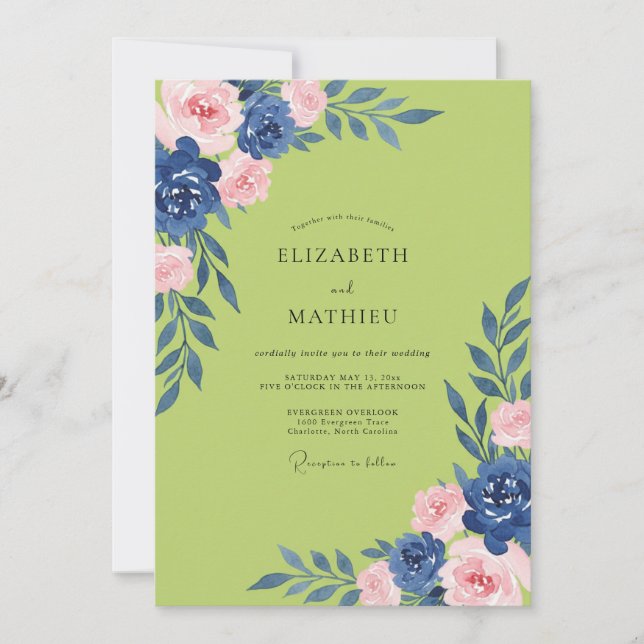 Invitation Mariage Chartreuse Fleur de Navy (Devant)