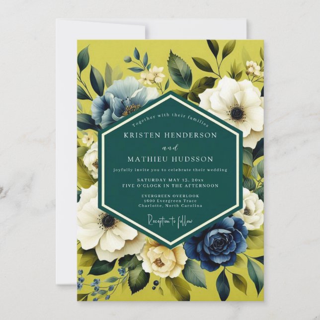 Invitation Mariage Chartreuse Indigo Bloom (Devant)