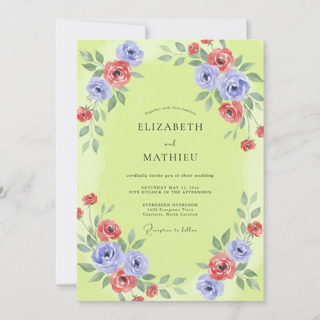 Invitation Mariage Chartreuse Pervenche Poppy (Devant)