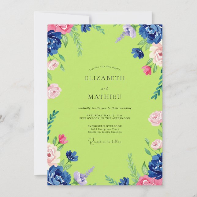 Invitation Mariage Chartreuse Rose Peony (Devant)