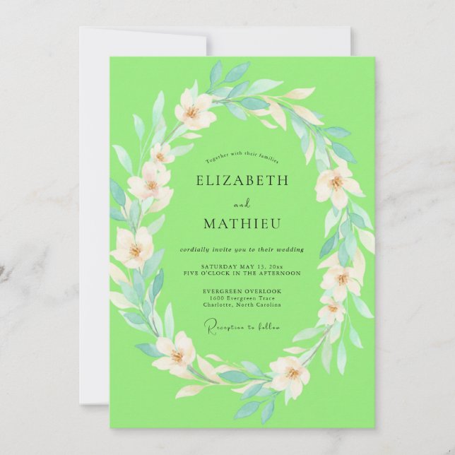 Invitation Mariage Chartreuse sur fond blanc (Devant)