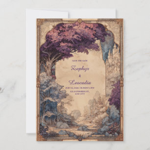Invitation Mariage Château Arbre Violet Fantastique Vintage