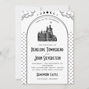 Invitation Mariage Château Art Déco Gothique Noir Blanc