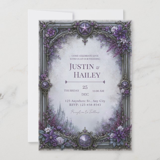 Invitation Mariage Château Gothique Violet (Devant)