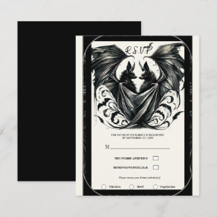 Invitation Mariage Chauve-Souris Gothique Noir Crème Argent