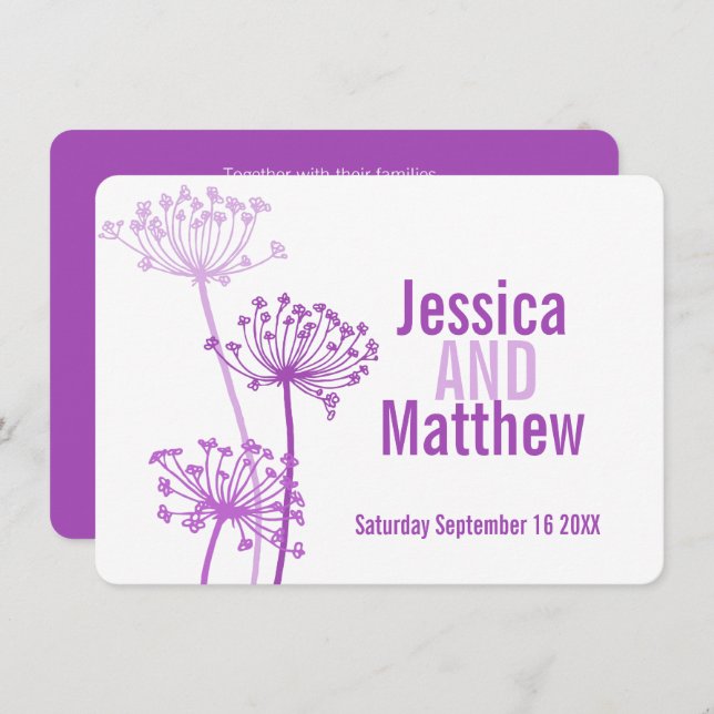 Invitation mariage Chervil moderne fleur violet ro (Devant / Derrière)