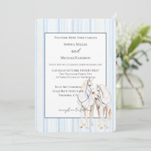 Invitation Mariage Chevaux Blancs Bleu Bébé Rayures