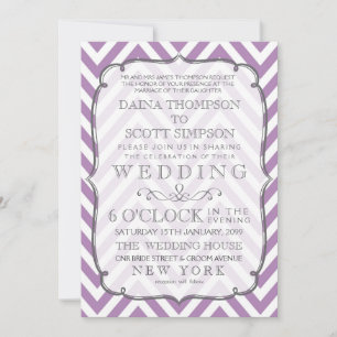 Invitation Mariage Chevron Stripes Violet Blanc et Africain