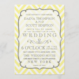 Invitation Mariage Chevron Vintage blanc et jaune
