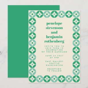 Invitation Mariage chic à motif géométrique vert milieu mod