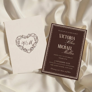 Invitation Mariage Chic au Chocolat Brun Ancien