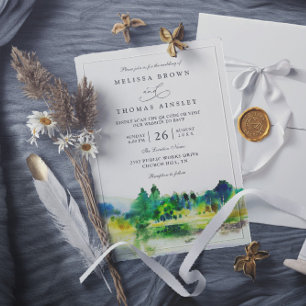 Invitation Mariage chic au code QR de la rivière de montagne 