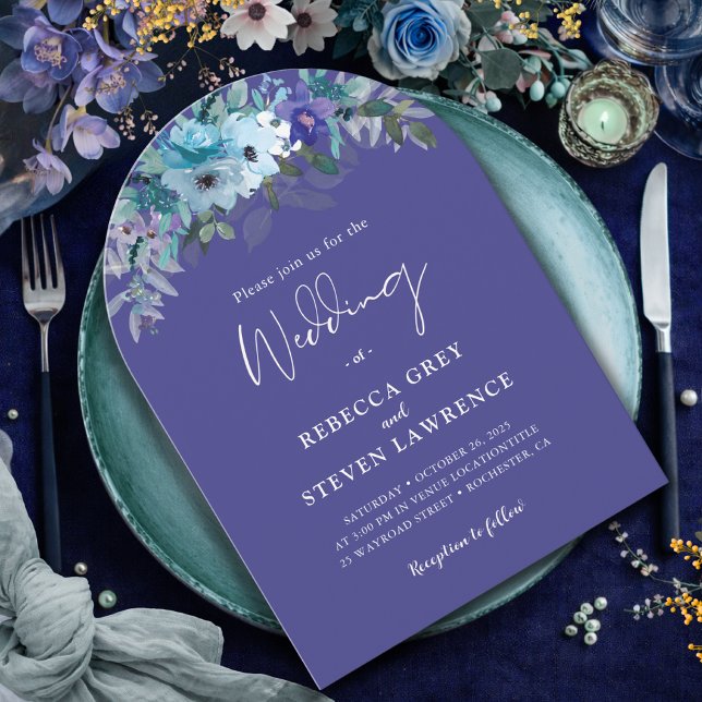 Invitation Mariage chic avec arche florale violet foncé pouss (Créateur téléchargé)