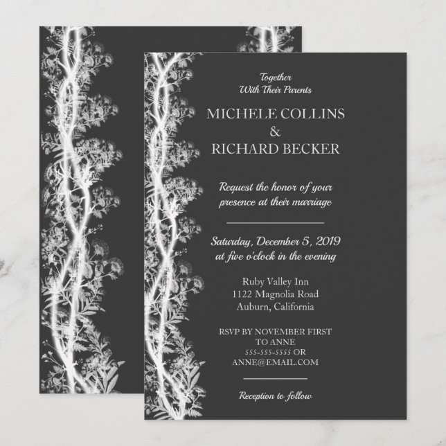 Invitation Mariage Chic avec Bordure Botanique Blanche (Devant / Derrière)