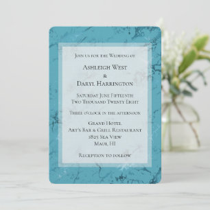 Invitation Mariage chic bleu aqua marbré