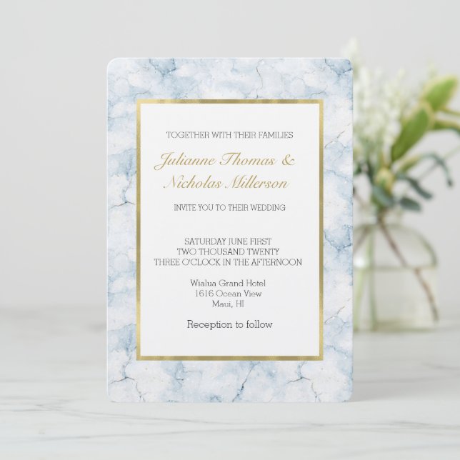 Invitation Mariage chic bleu clair joli (Debout devant)