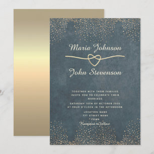 Invitation Mariage Chic Bleu Nuit Or Luxueux