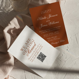 Invitation Mariage Chic Bohème Orange Brûlé Code QR Terracott