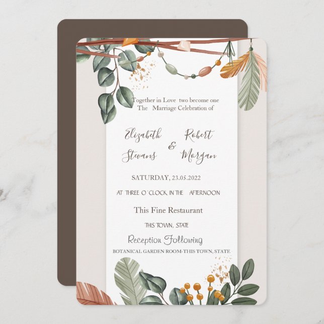 Invitation Mariage Chic Boho (Devant / Derrière)