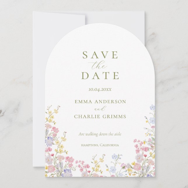 Invitation Mariage Chic Boho fleurs sauvages Enregistrez la D (Devant)