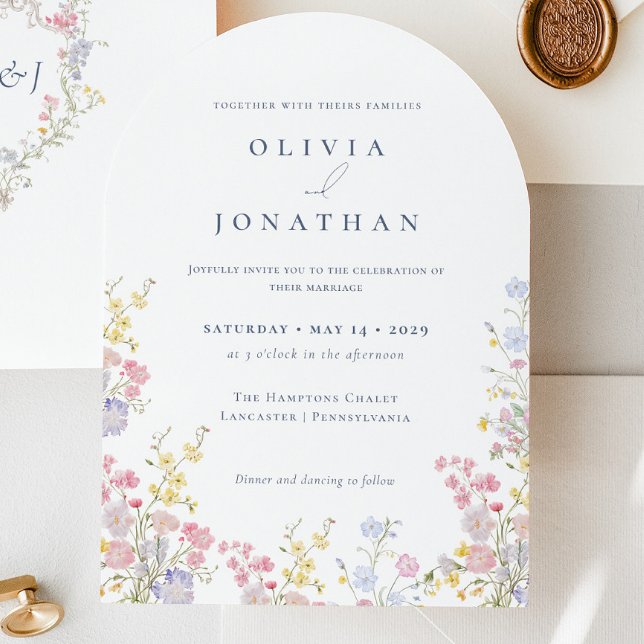 Invitation Mariage Chic Boho Jardin Fleurs Sauvages Printemps (Chic Boho Garden Wildflowers Spring Summer Wedding Invitation)