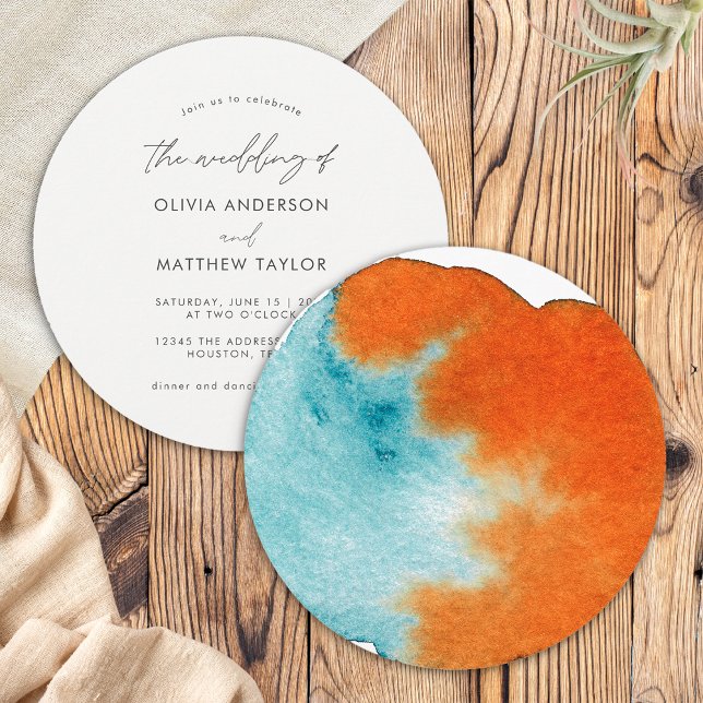 Invitation Mariage Chic Boho Orange Brûlé Art Aquarelle (Front/Back)