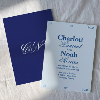 Invitation Mariage chic classique bleu cobalt élégant