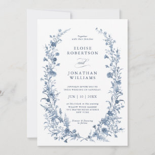 Invitation Mariage Chic Classique Victorien Bleu dans un Jard