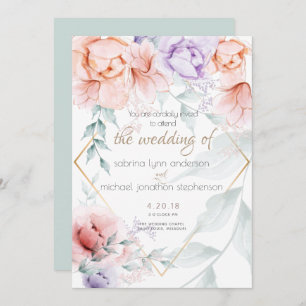 Invitation Mariage  Chic Coral tendance et Lilac Aquarelle