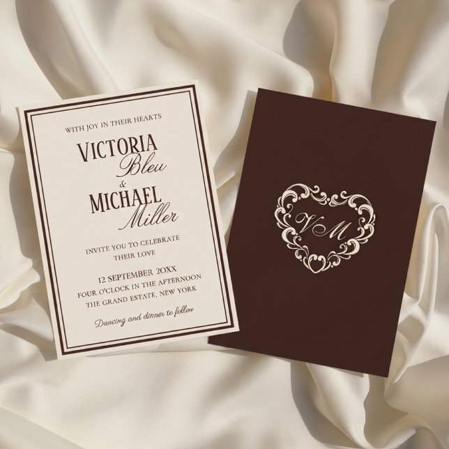 Invitation Mariage chic crème et chocolat brun Old Money (Créateur téléchargé)