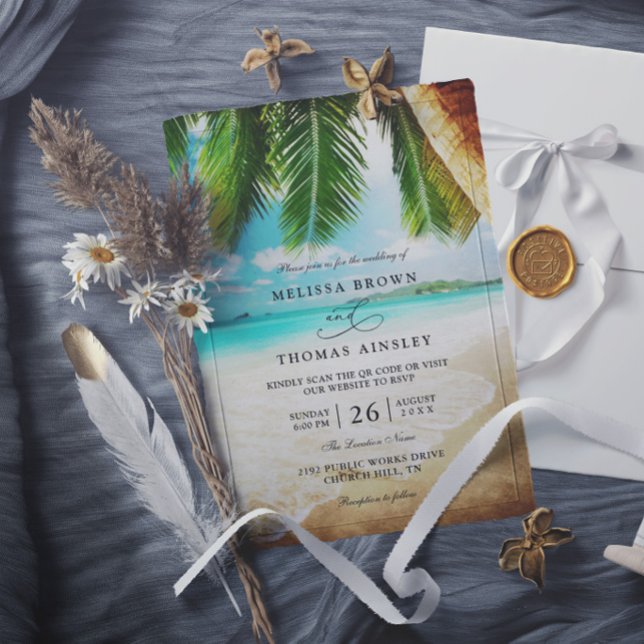 Invitation Mariage chic de destination de plage tropicale ave (Créateur téléchargé)
