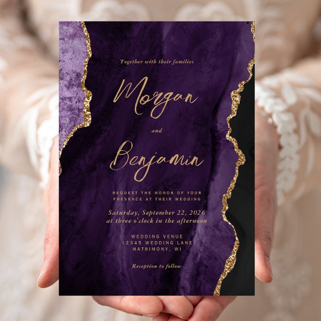 Invitation Mariage chic écriture moderne agate violette (Créateur téléchargé)