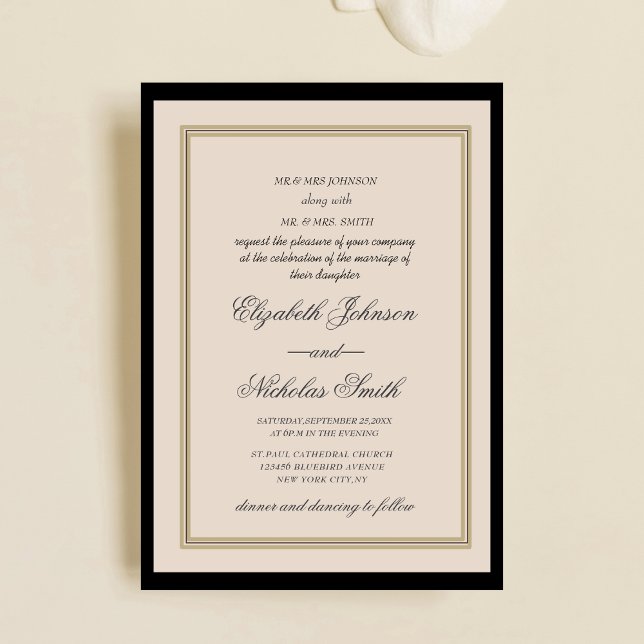 Invitation mariage chic élégant crème et noir classique (Créateur téléchargé)