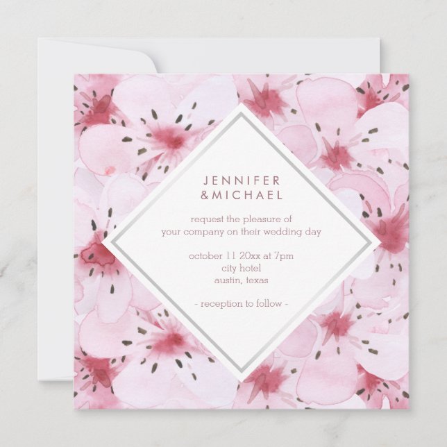 Invitation Mariage chic en fleurs de cerises (Devant)