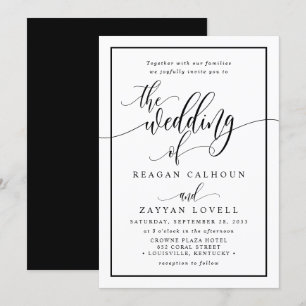 Invitation Mariage chic en noir et blanc avec calligraphie sc