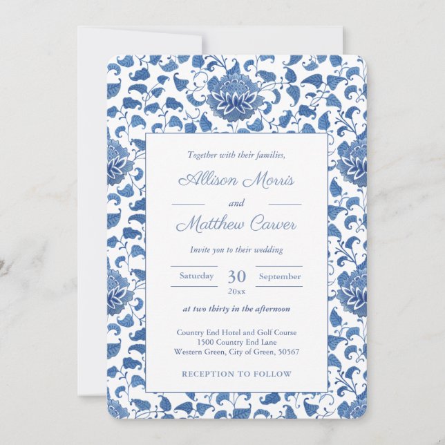Invitation Mariage Chic et bleu intemporel (Devant)