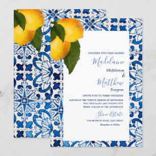 Invitation Mariage Chic et Élégant Carrelage Citron Bleu