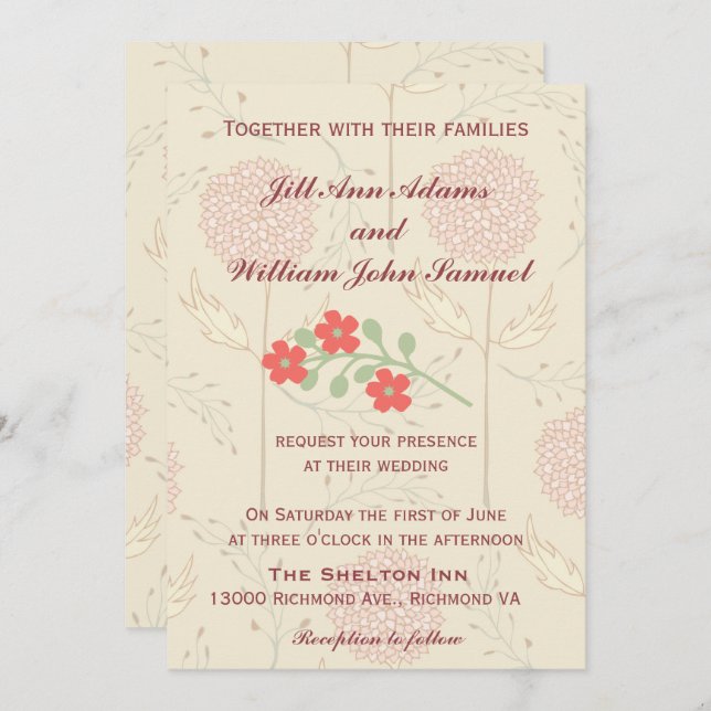 Invitation Mariage chic et floral (Devant / Derrière)